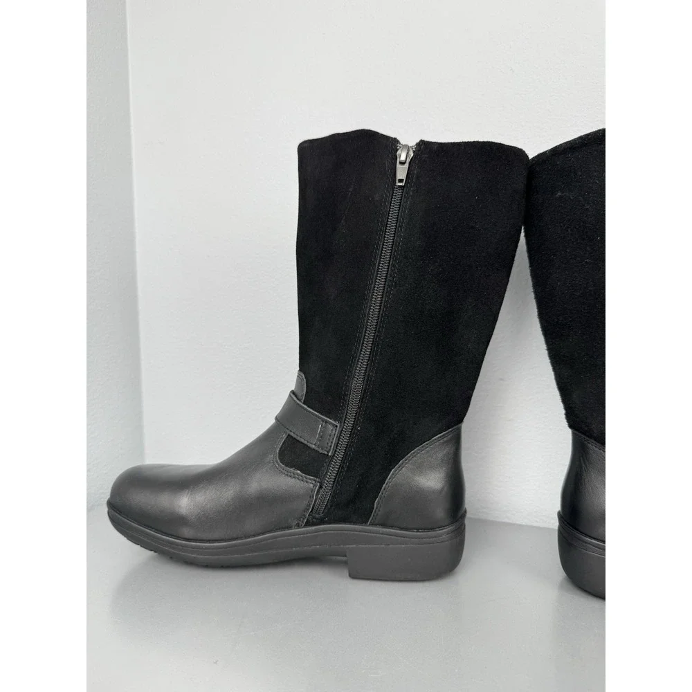 Alegria Boots Womens 8 /‎ 38 Black Suede Leather Buckle Biker Moto Zip Mid Calf